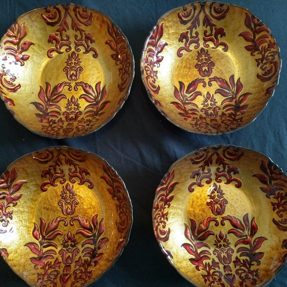 Damask Gold & Red glass bowls - Picture 1 of 5